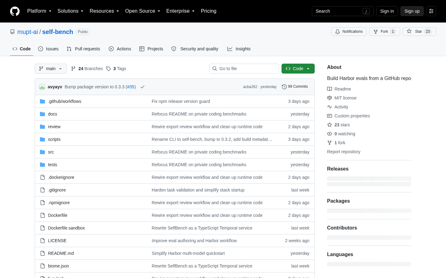 Capture taken while checking “Show HN Self-bench: What the GitHub Repo Is”