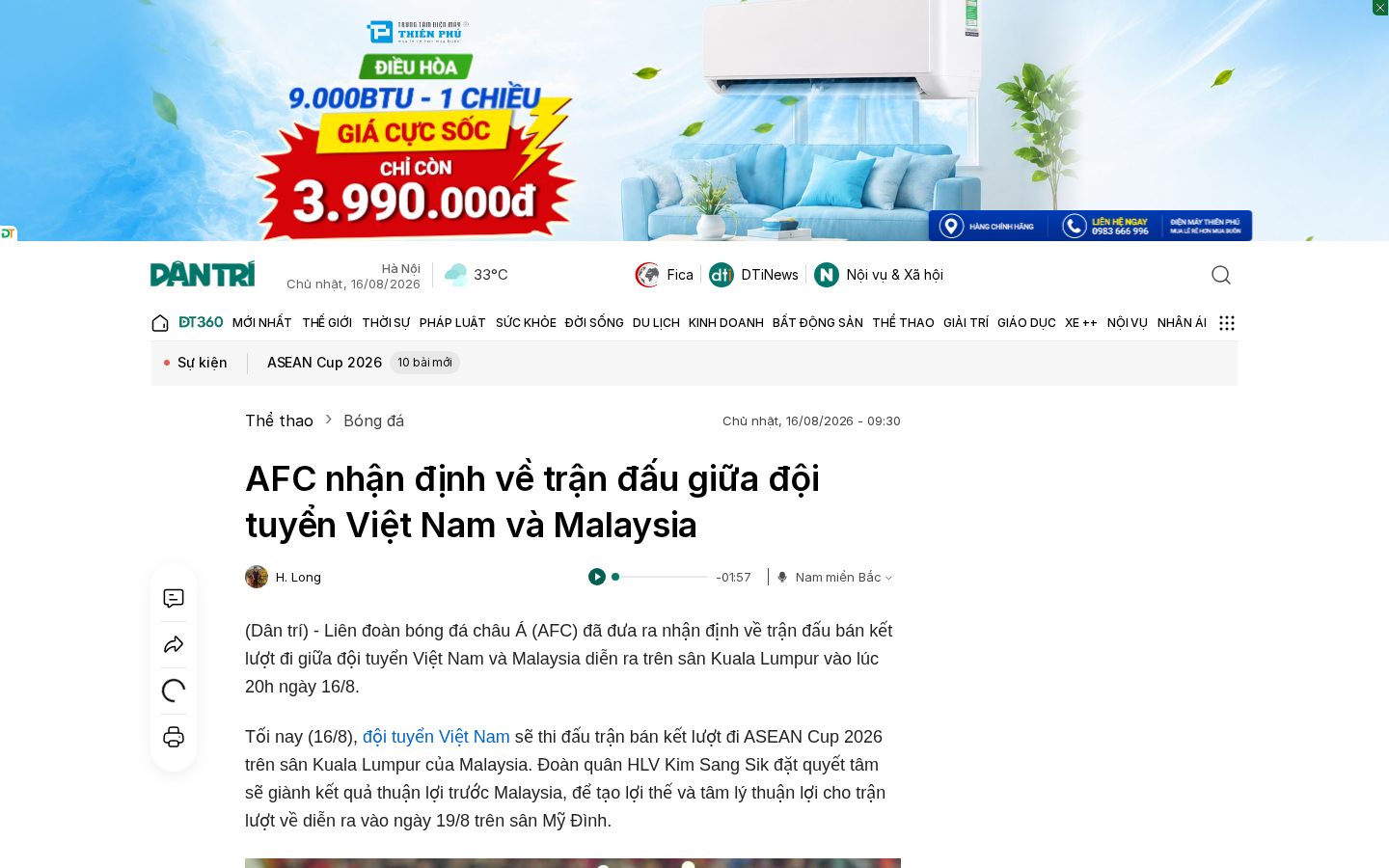 Capture taken while checking “Việt Nam gặp Malaysia bán kết lượt đi 16/8: AFC lên tiếng trước giờ bóng lăn”